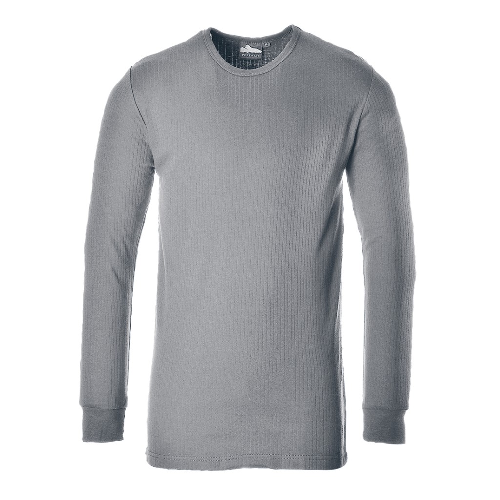 A grey work shirt featuring a warm thermal lining, suitable for a wide range of outdoor and site work applications.