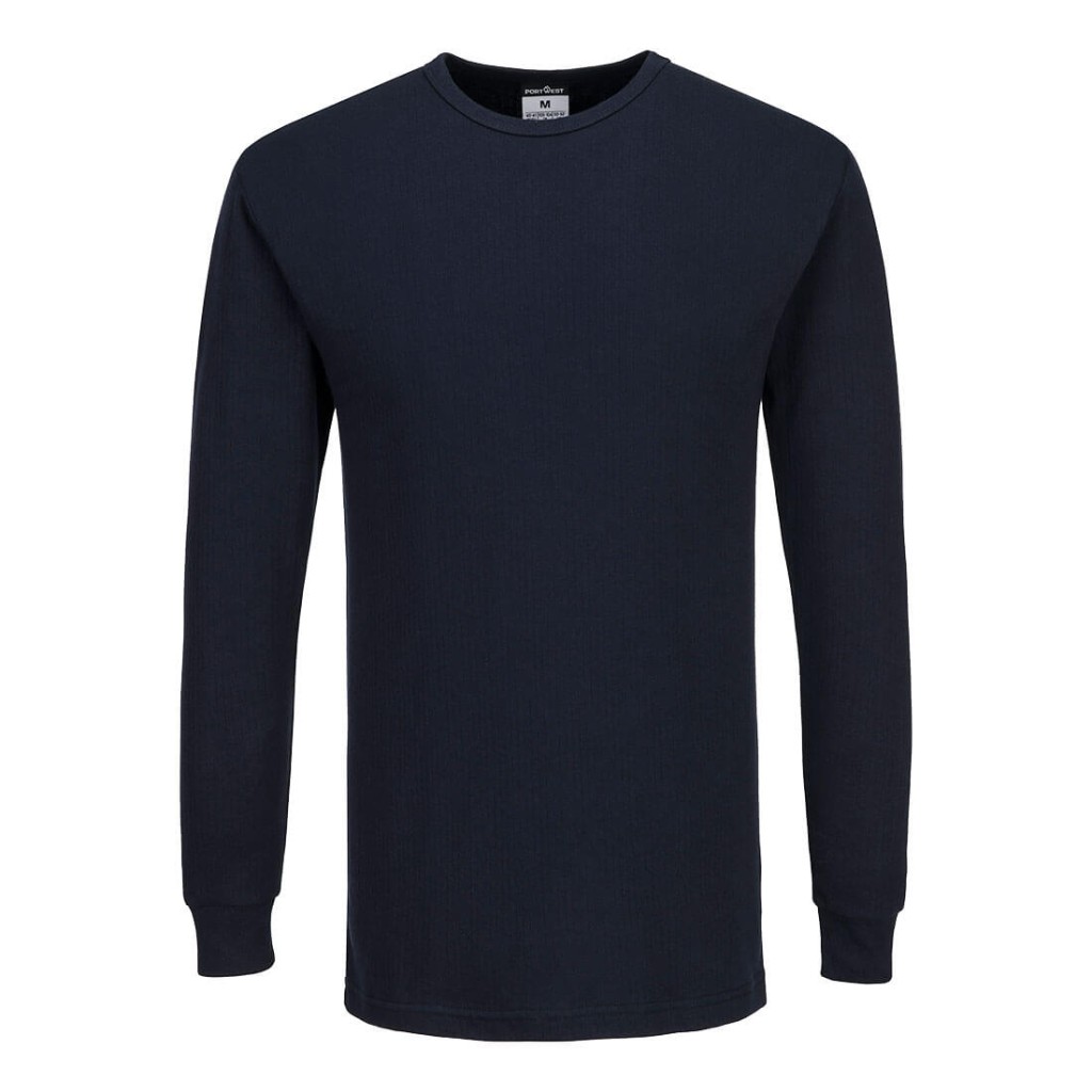 A navy blue work shirt featuring a warm thermal lining, suitable for a wide range of outdoor and site work applications.