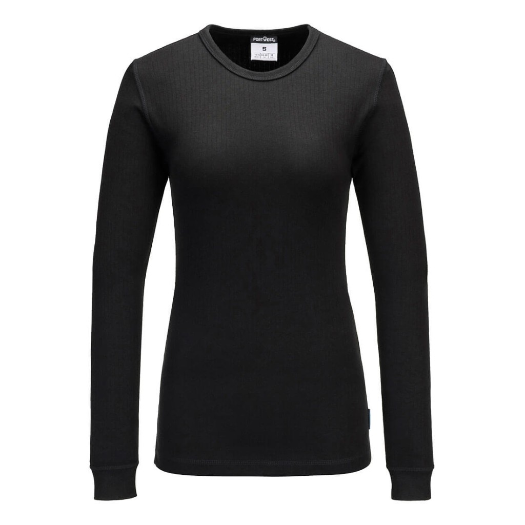 A women's black work shirt featuring a warm thermal lining, suitable for a wide range of outdoor and site work applications.