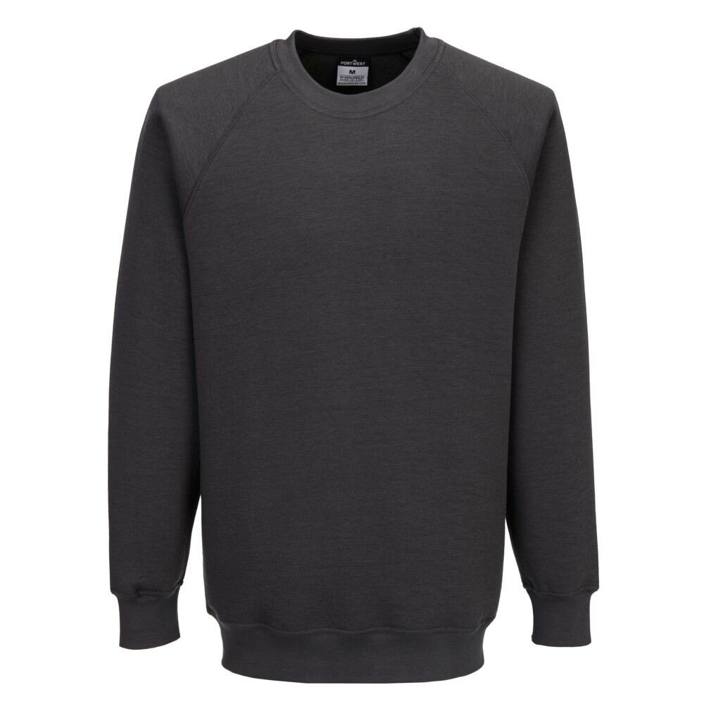 A grey work shirt designed for use on construction sites and in industrial work environments.,