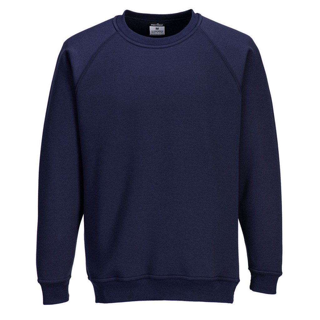 A navy blue work shirt designed for use on construction sites and in industrial work environments.,