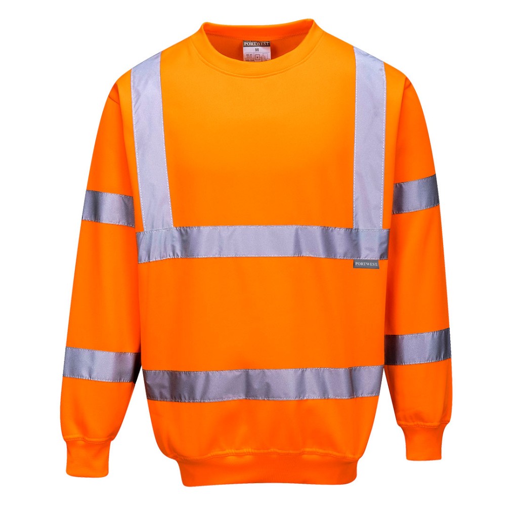 A high-visibility orange work shirt featuring retroreflective tape panels, suitable for a wide range of outdoor and site work applications.