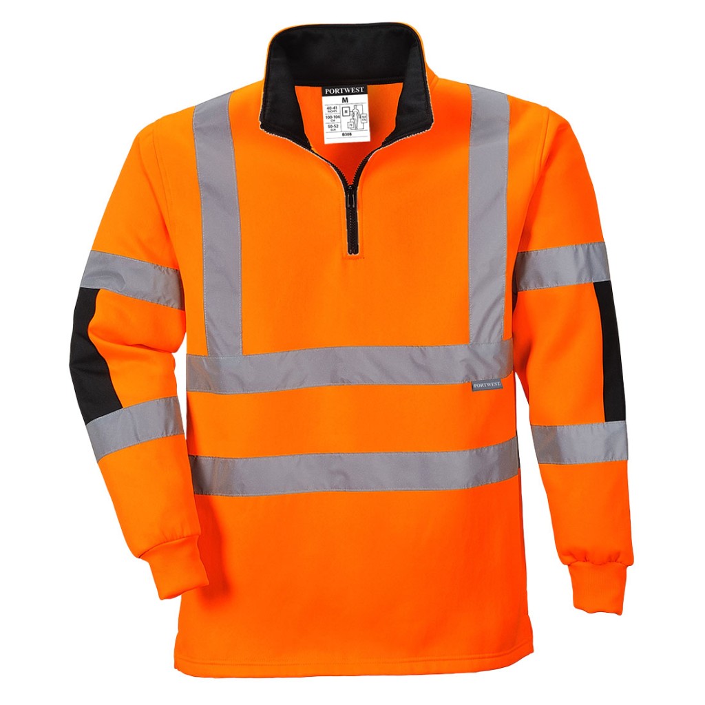 A high-visibility orange work shirt featuring retroreflective tape panels, suitable for a wide range of outdoor and site work applications.