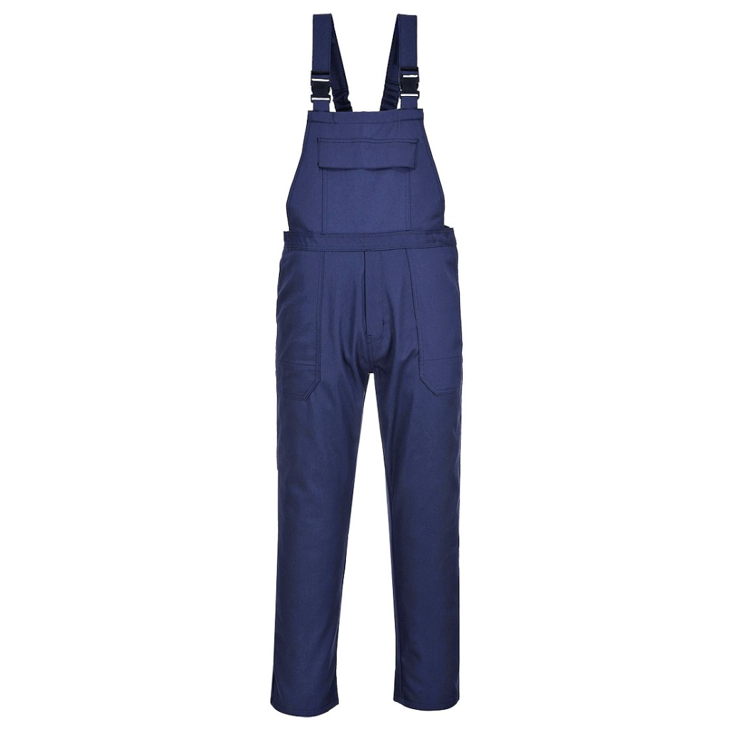A navy blue workwear garment featuring flame-resistant fabric, suitable for a wide range of outdoor and site work applications.