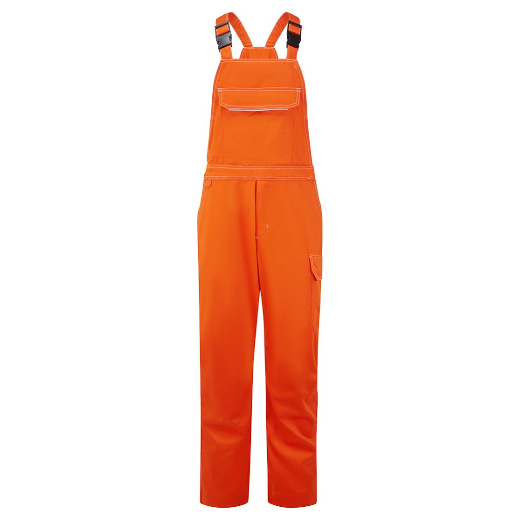 A orange workwear garment featuring flame-resistant fabric, suitable for a wide range of outdoor and site work applications.