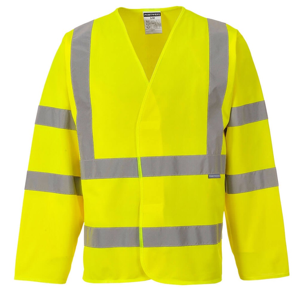 A high-visibility yellow jacket featuring retroreflective tape panels, suitable for a wide range of outdoor and site work applications.