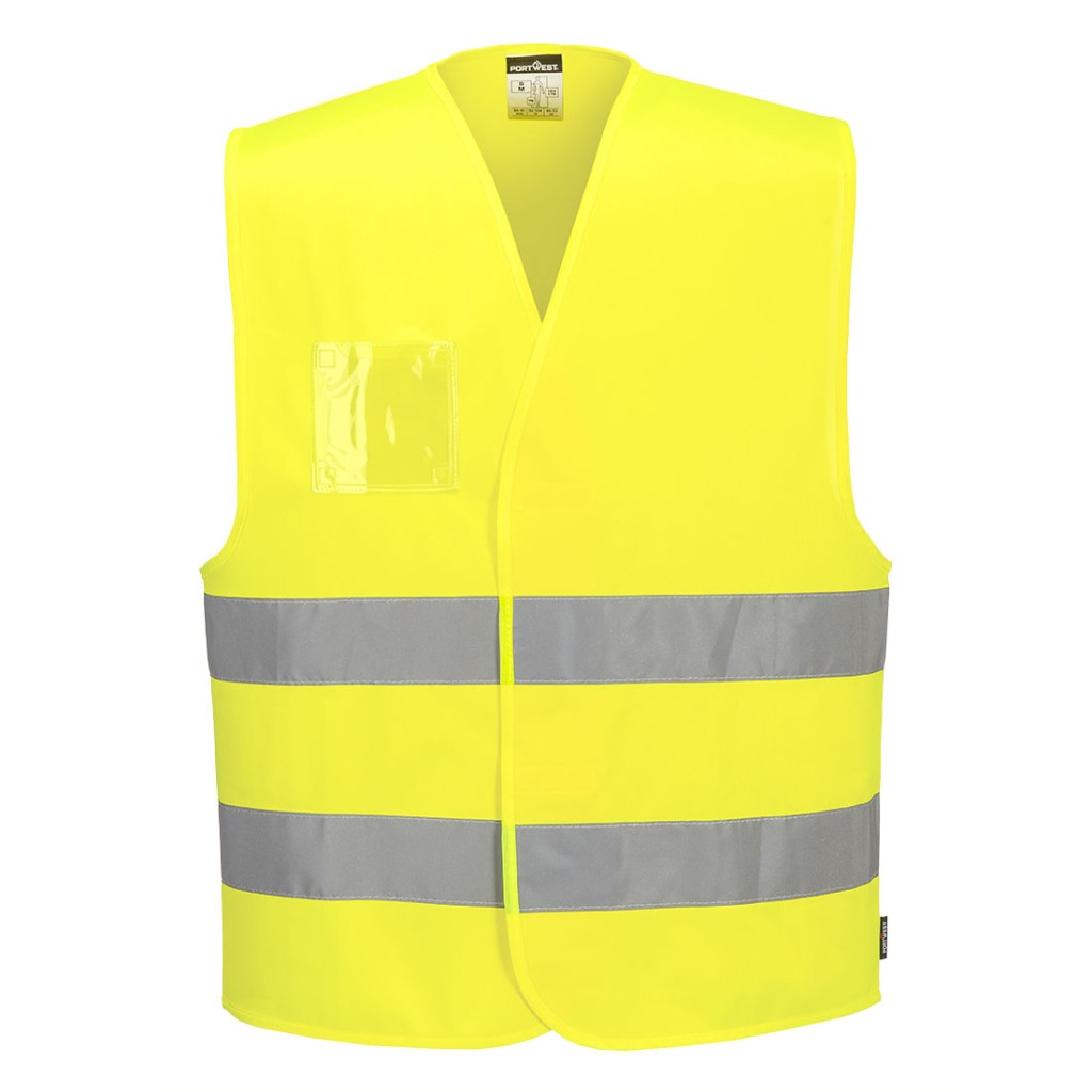 A high-visibility yellow vest featuring retroreflective tape panels, suitable for a wide range of outdoor and site work applications.