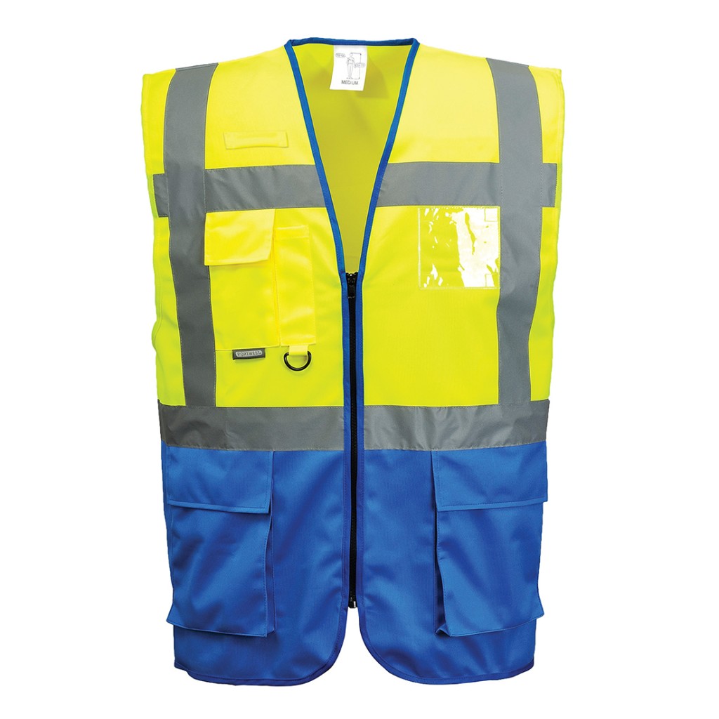 A high-visibility yellow vest featuring retroreflective tape panels, suitable for a wide range of outdoor and site work applications.