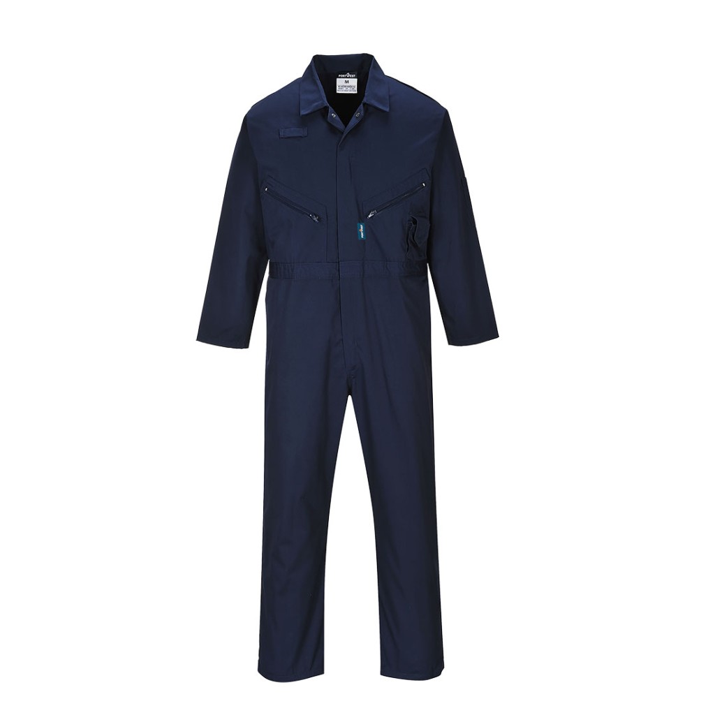 A black coverall featuring a full-length zip front, suitable for a wide range of outdoor and site work applications.