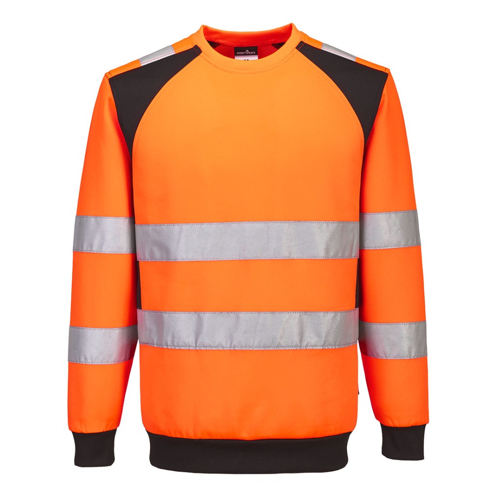 A high-visibility orange work shirt featuring retroreflective tape panels, suitable for a wide range of outdoor and site work applications.