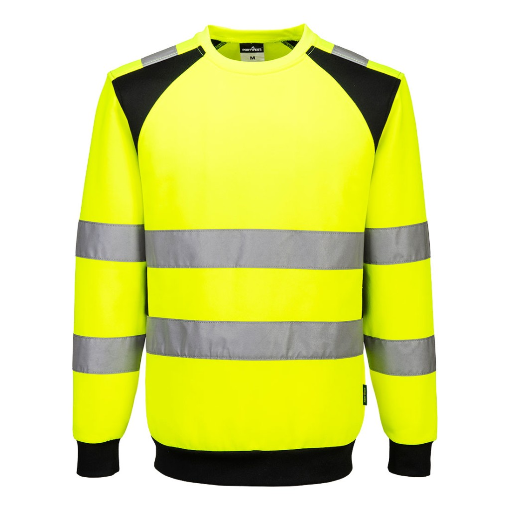 A high-visibility yellow work shirt featuring retroreflective tape panels, suitable for a wide range of outdoor and site work applications.