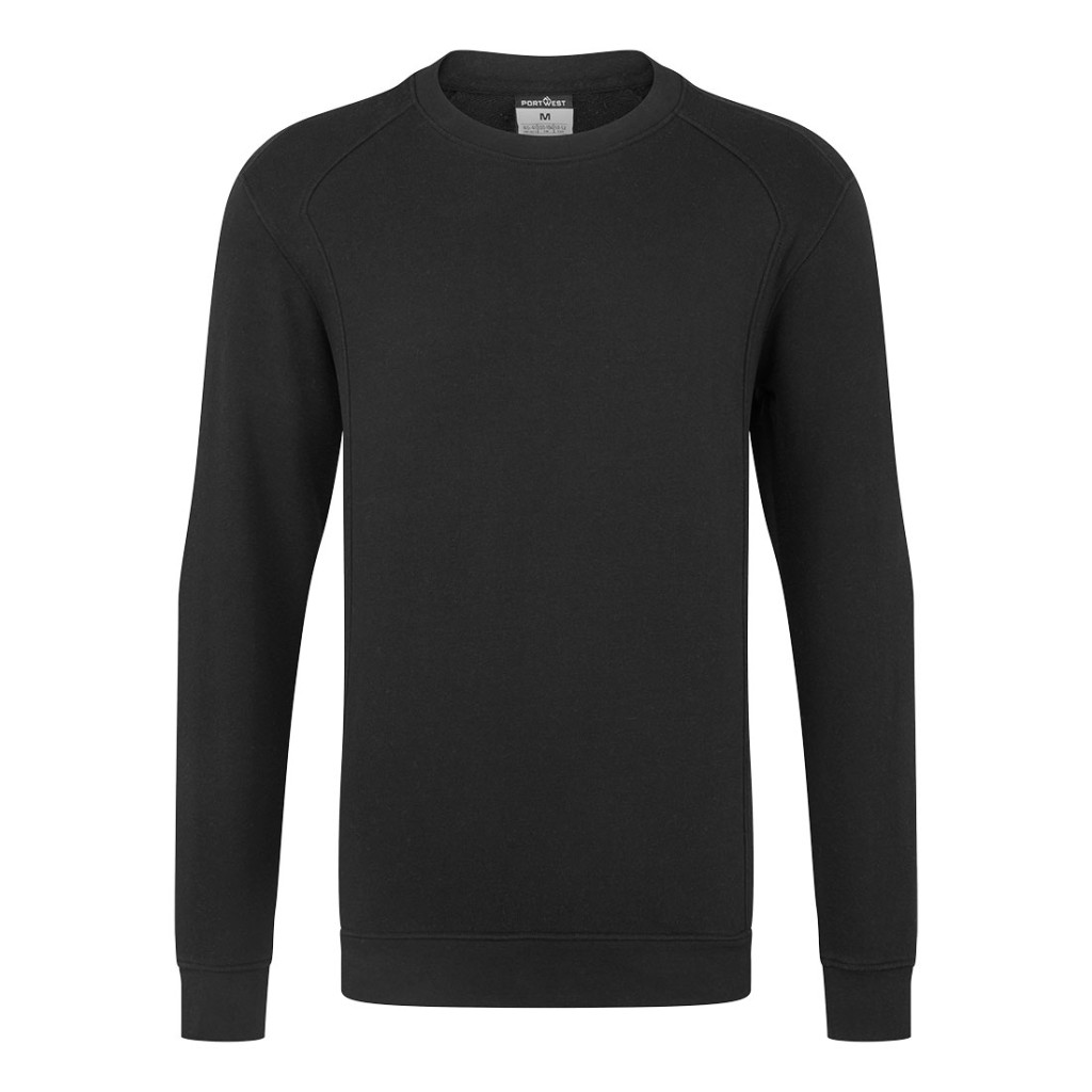A black work shirt designed for use on construction sites and in industrial work environments.,
