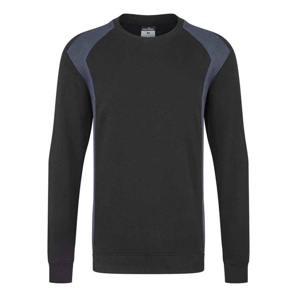 A black work shirt designed for use on construction sites and in industrial work environments.,