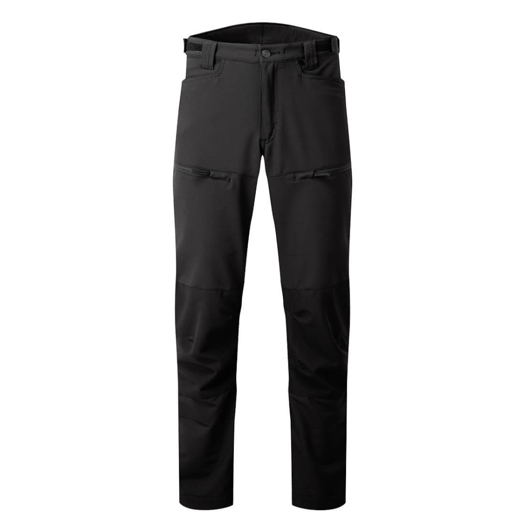 A pair of work trousers featuring stretch panels for ease of movement, suitable for a wide range of outdoor and site work applications.