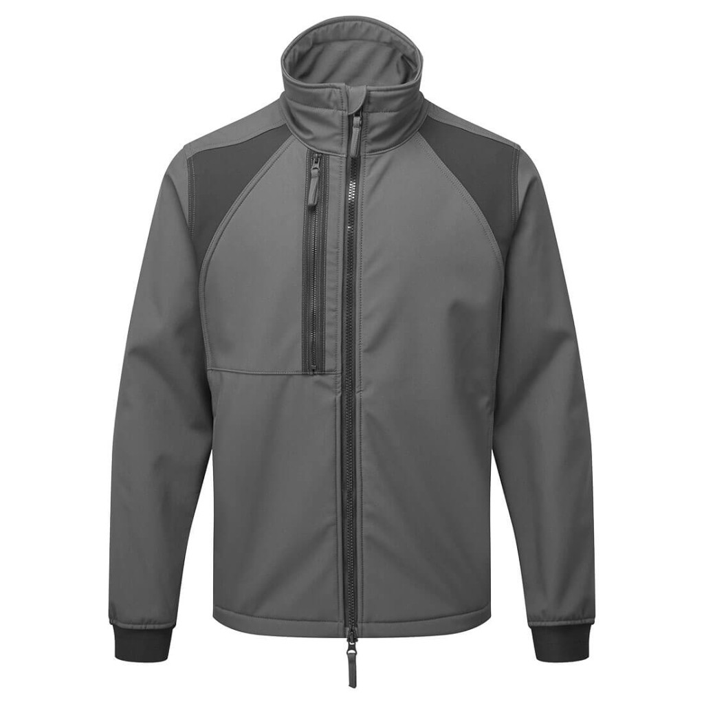 A grey workwear garment designed for use on construction sites and in industrial work environments.,