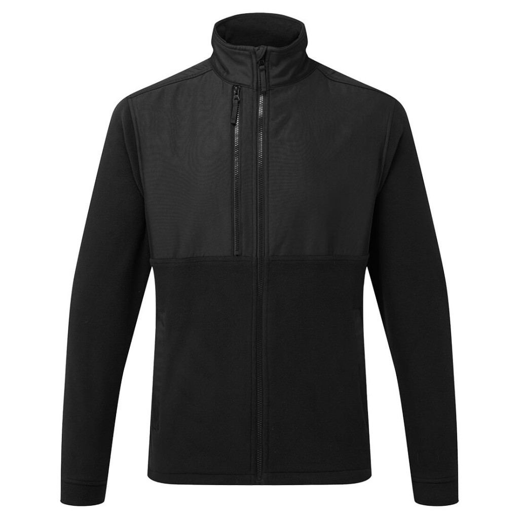 A black workwear garment designed for use on construction sites and in industrial work environments.,