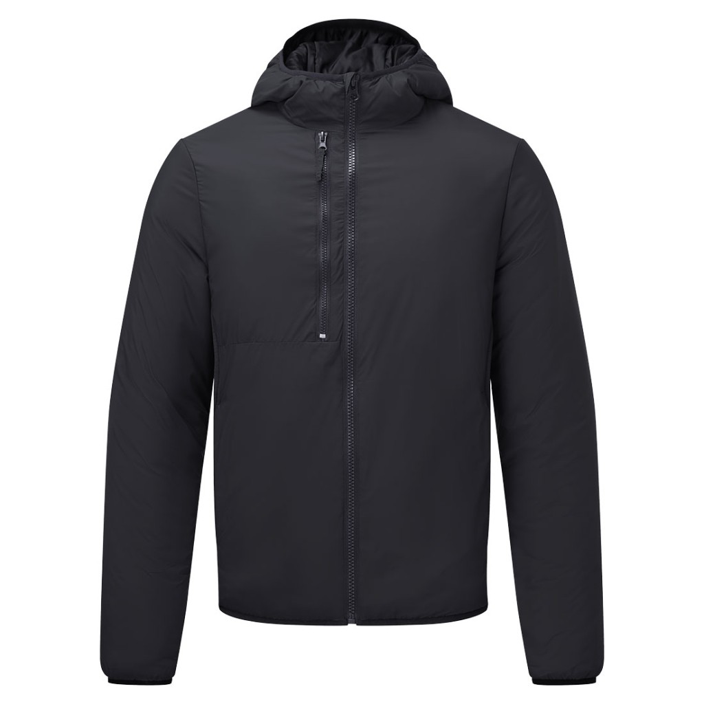 A black padded jacket featuring a warm thermal lining, suitable for a wide range of outdoor and site work applications.