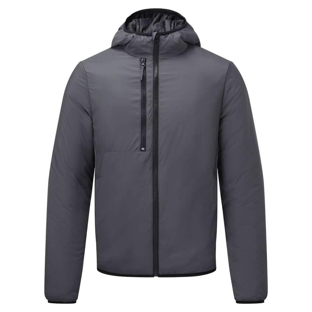 A grey padded jacket featuring a warm thermal lining, suitable for a wide range of outdoor and site work applications.