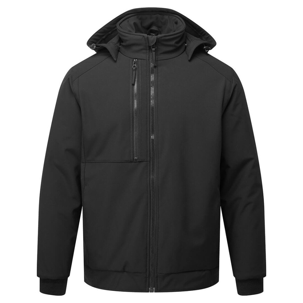 A black workwear garment featuring a warm thermal lining, suitable for a wide range of outdoor and site work applications.