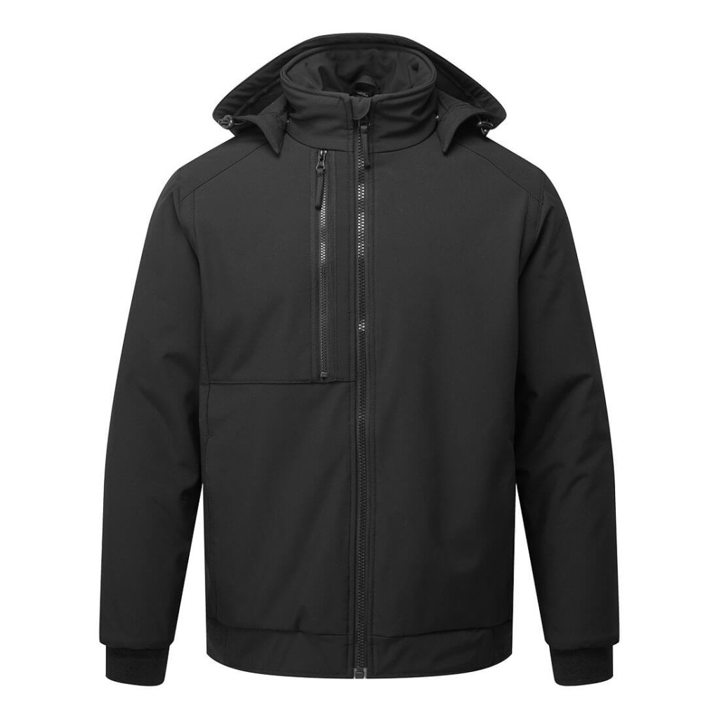 A black workwear garment featuring a warm thermal lining, suitable for a wide range of outdoor and site work applications.
