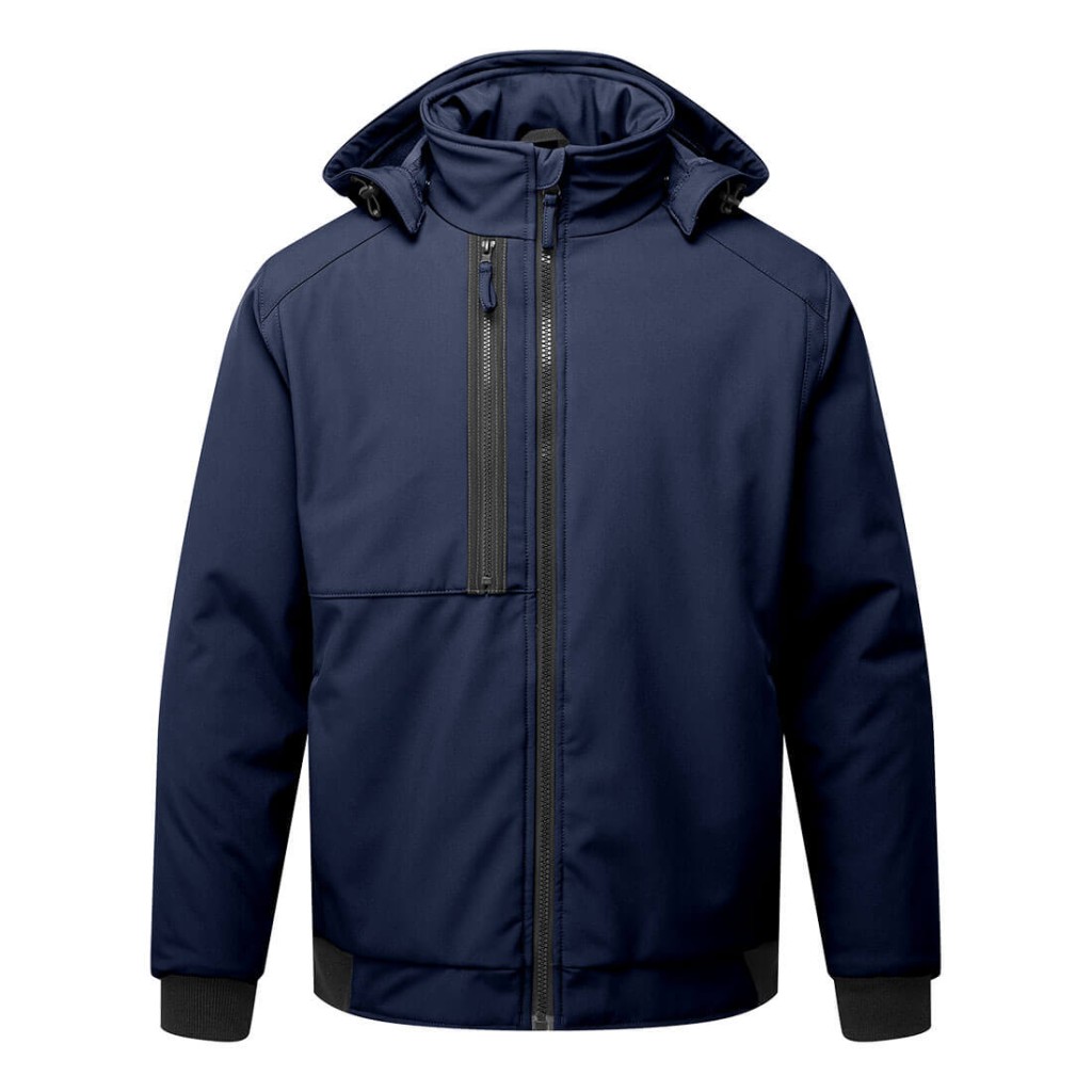 A navy blue workwear garment featuring a warm thermal lining, suitable for a wide range of outdoor and site work applications.