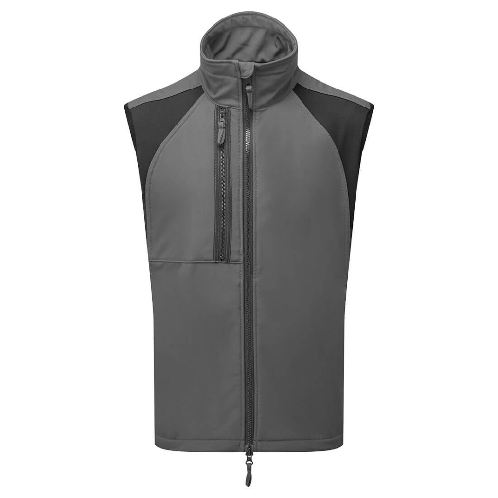 A grey workwear garment designed for use on construction sites and in industrial work environments.,