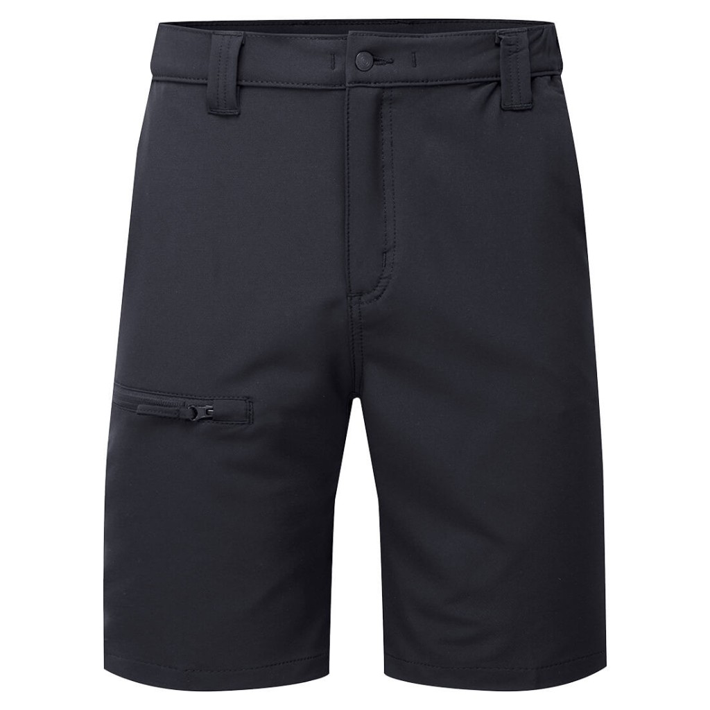 A black workwear garment featuring stretch panels for ease of movement, suitable for a wide range of outdoor and site work applications.