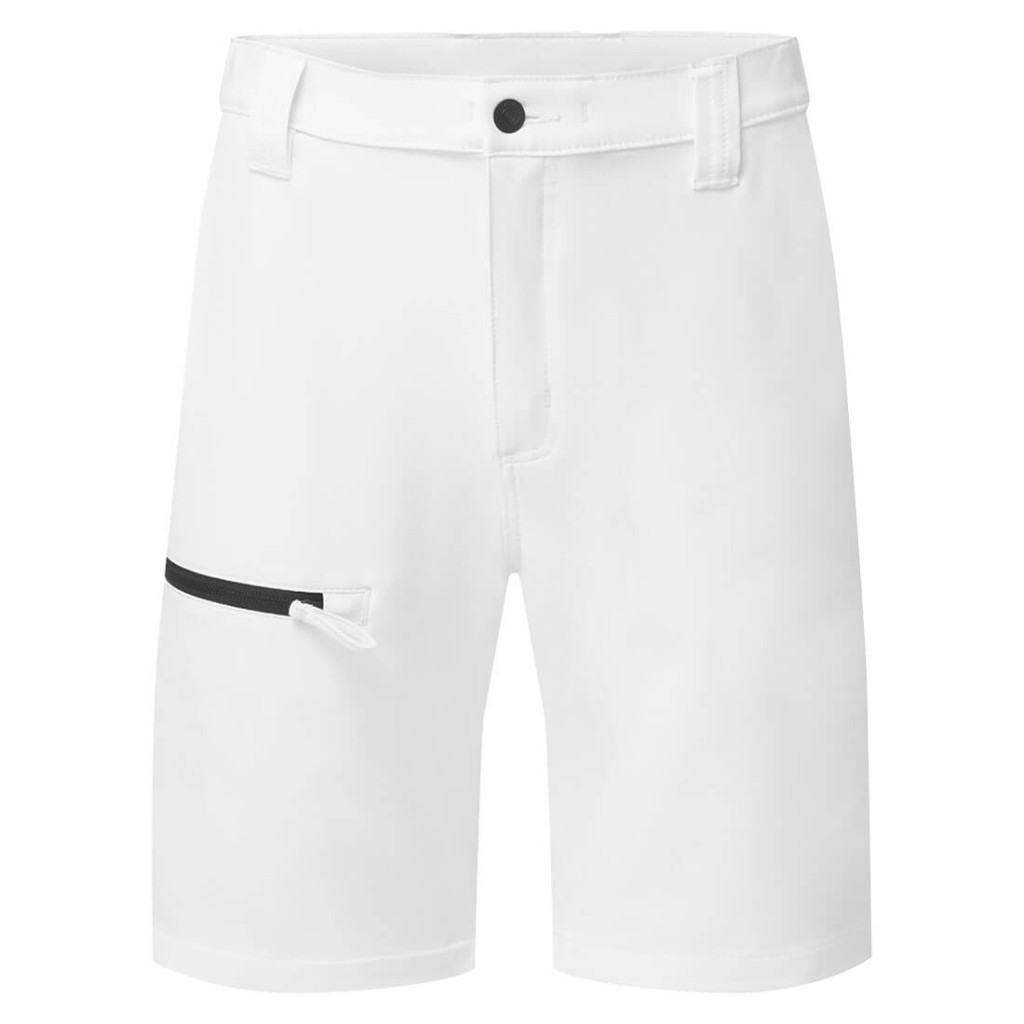A white workwear garment featuring stretch panels for ease of movement, suitable for a wide range of outdoor and site work applications.