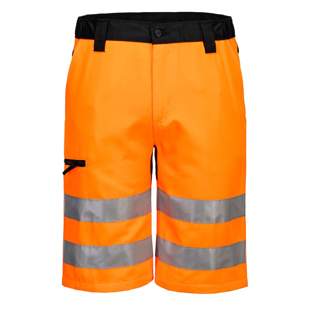 A high-visibility orange workwear garment featuring retroreflective tape panels, suitable for a wide range of outdoor and site work applications.