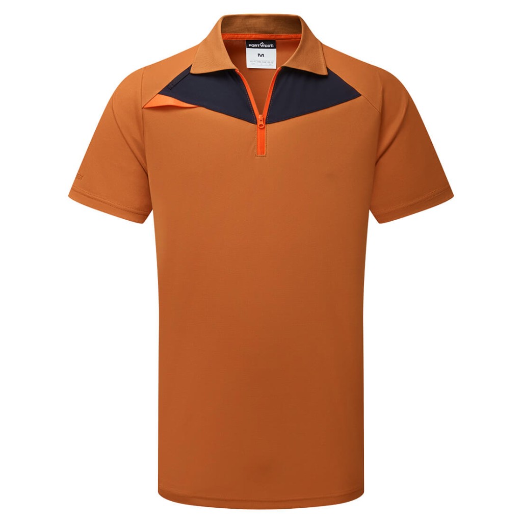 A polo shirt designed for use on construction sites and in industrial work environments.,