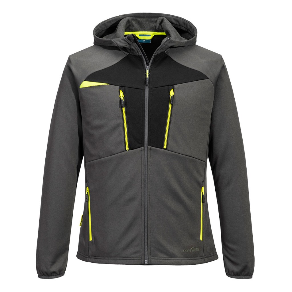 A grey workwear garment designed for use on construction sites and in industrial work environments.,