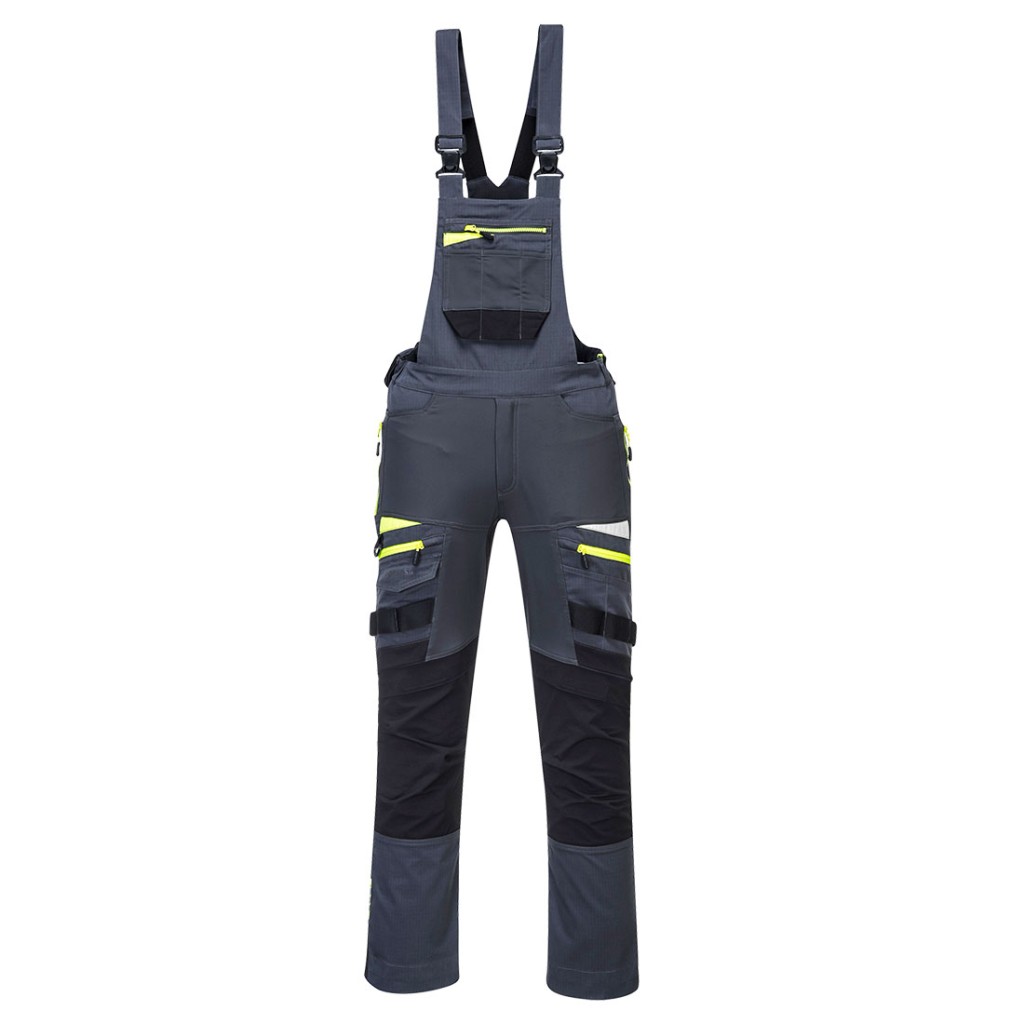 A grey workwear garment designed for use on construction sites and in industrial work environments.,