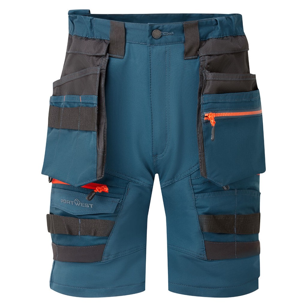A blue workwear garment featuring functional pockets, suitable for a wide range of outdoor and site work applications.
