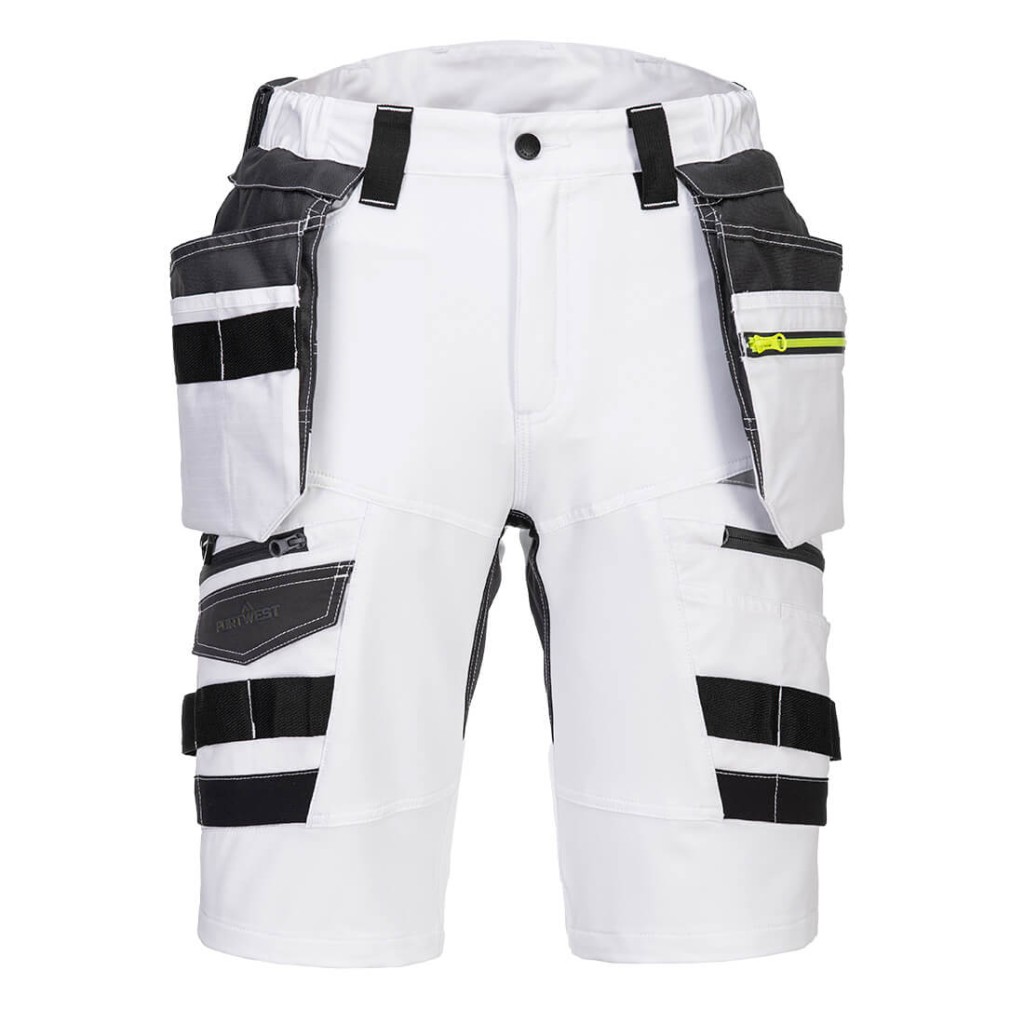 A white workwear garment featuring functional pockets, suitable for a wide range of outdoor and site work applications.