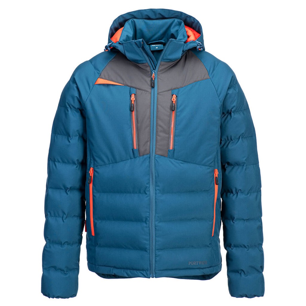 A blue padded jacket featuring a warm thermal lining, suitable for a wide range of outdoor and site work applications.