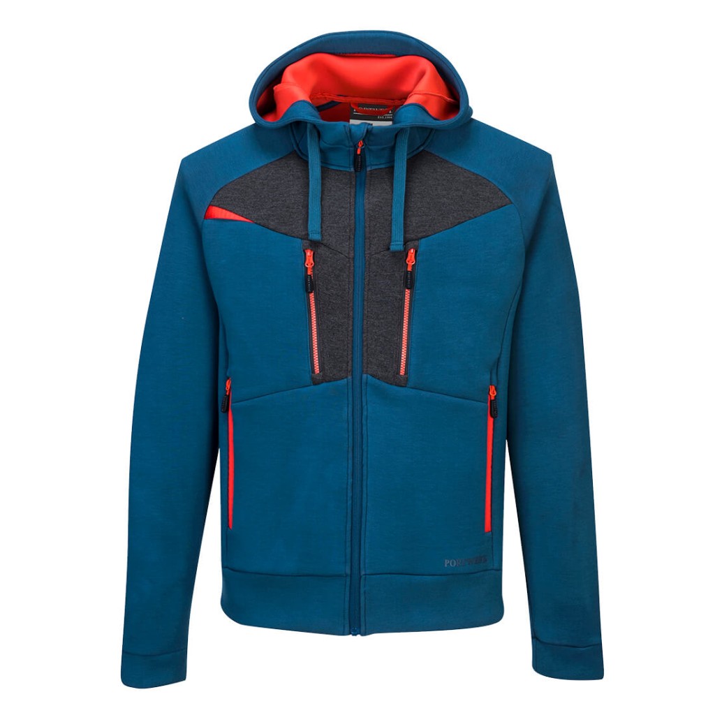 A blue sweatshirt featuring a full-length zip front, suitable for a wide range of outdoor and site work applications.