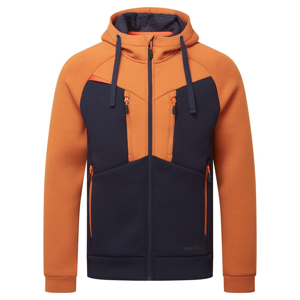 A sweatshirt featuring a full-length zip front, suitable for a wide range of outdoor and site work applications.