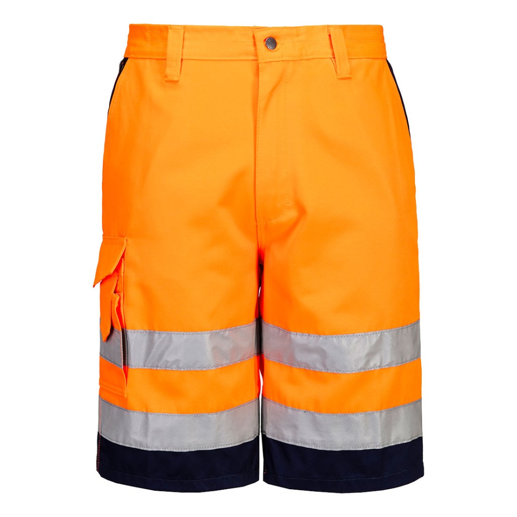 A high-visibility orange workwear garment featuring retroreflective tape panels, suitable for a wide range of outdoor and site work applications.
