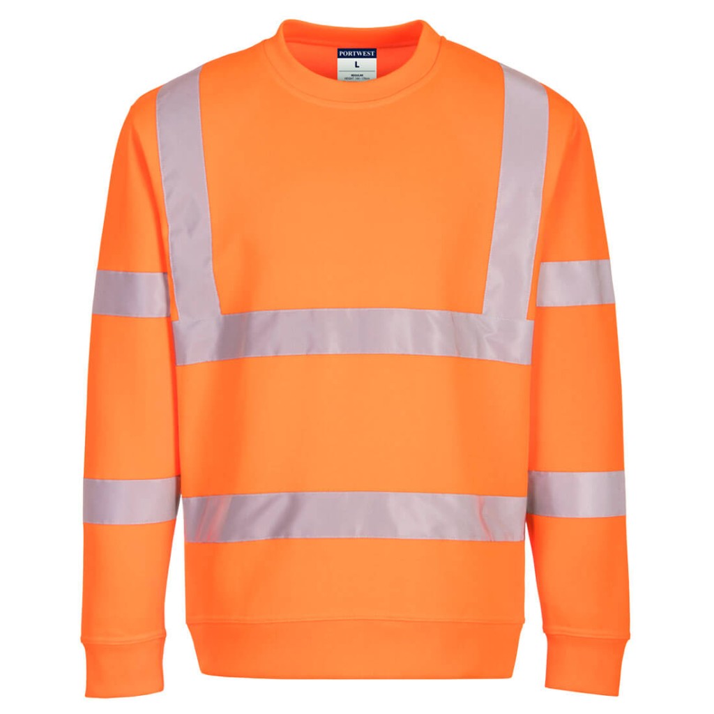 A high-visibility orange work shirt featuring retroreflective tape panels, suitable for a wide range of outdoor and site work applications.
