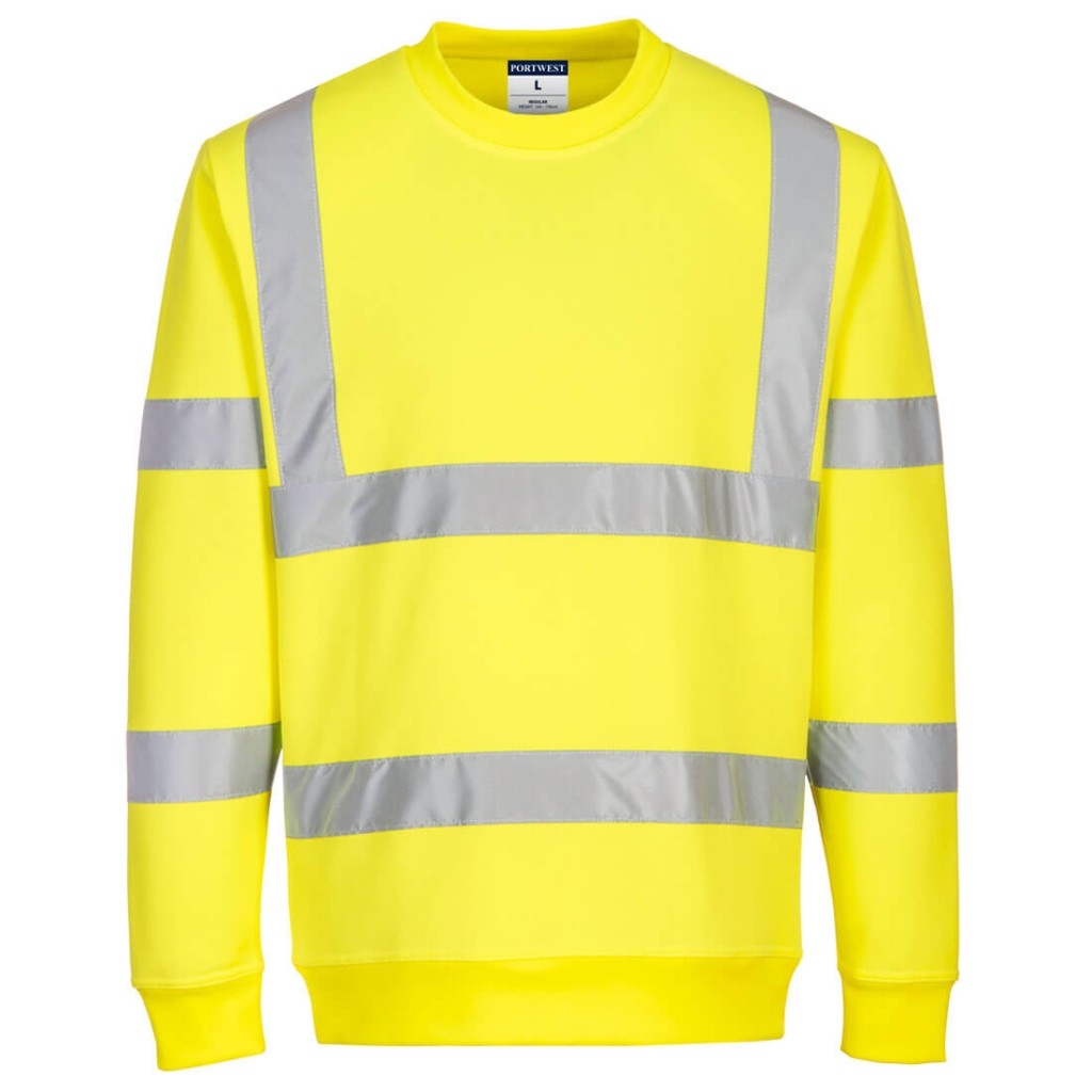 A high-visibility yellow work shirt featuring retroreflective tape panels, suitable for a wide range of outdoor and site work applications.