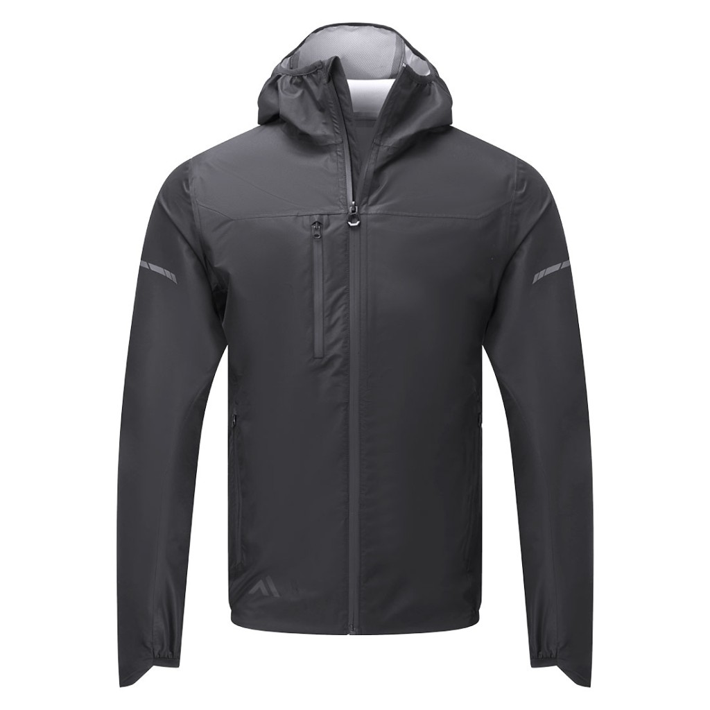 A grey waterproof jacket featuring a water-resistant outer shell, suitable for a wide range of outdoor and site work applications.