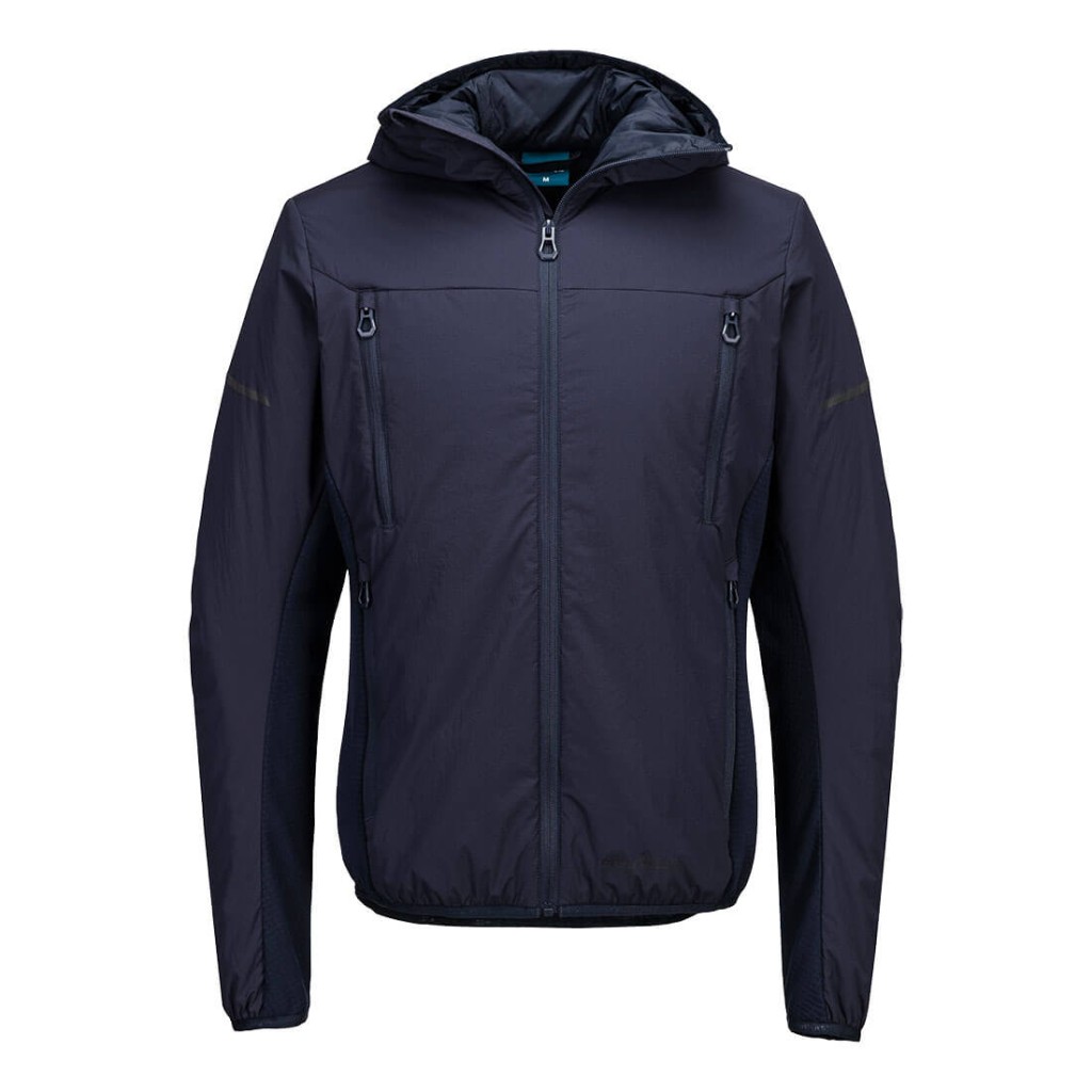 A navy blue padded jacket featuring a warm thermal lining, suitable for a wide range of outdoor and site work applications.