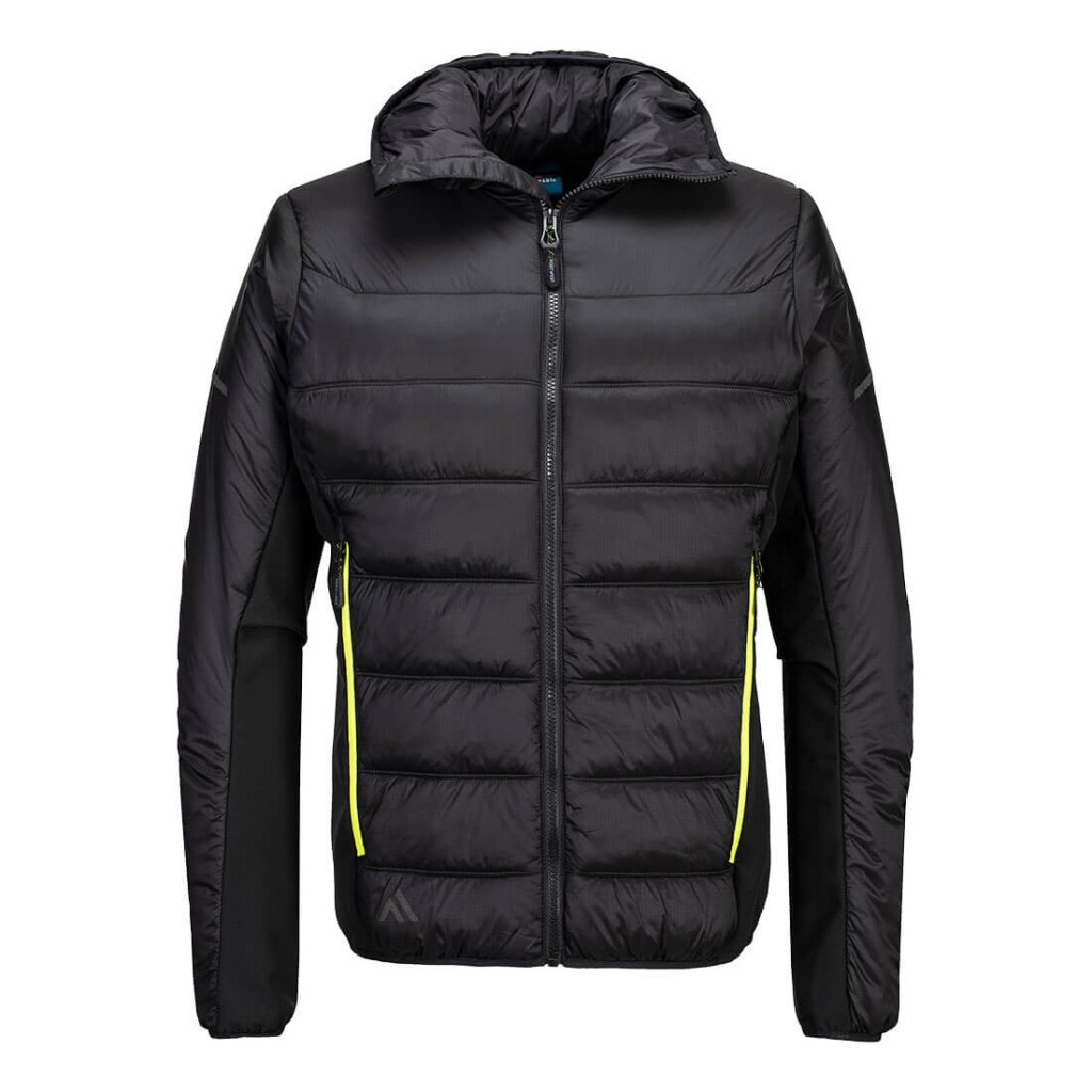 A black padded jacket featuring a warm thermal lining, suitable for a wide range of outdoor and site work applications.