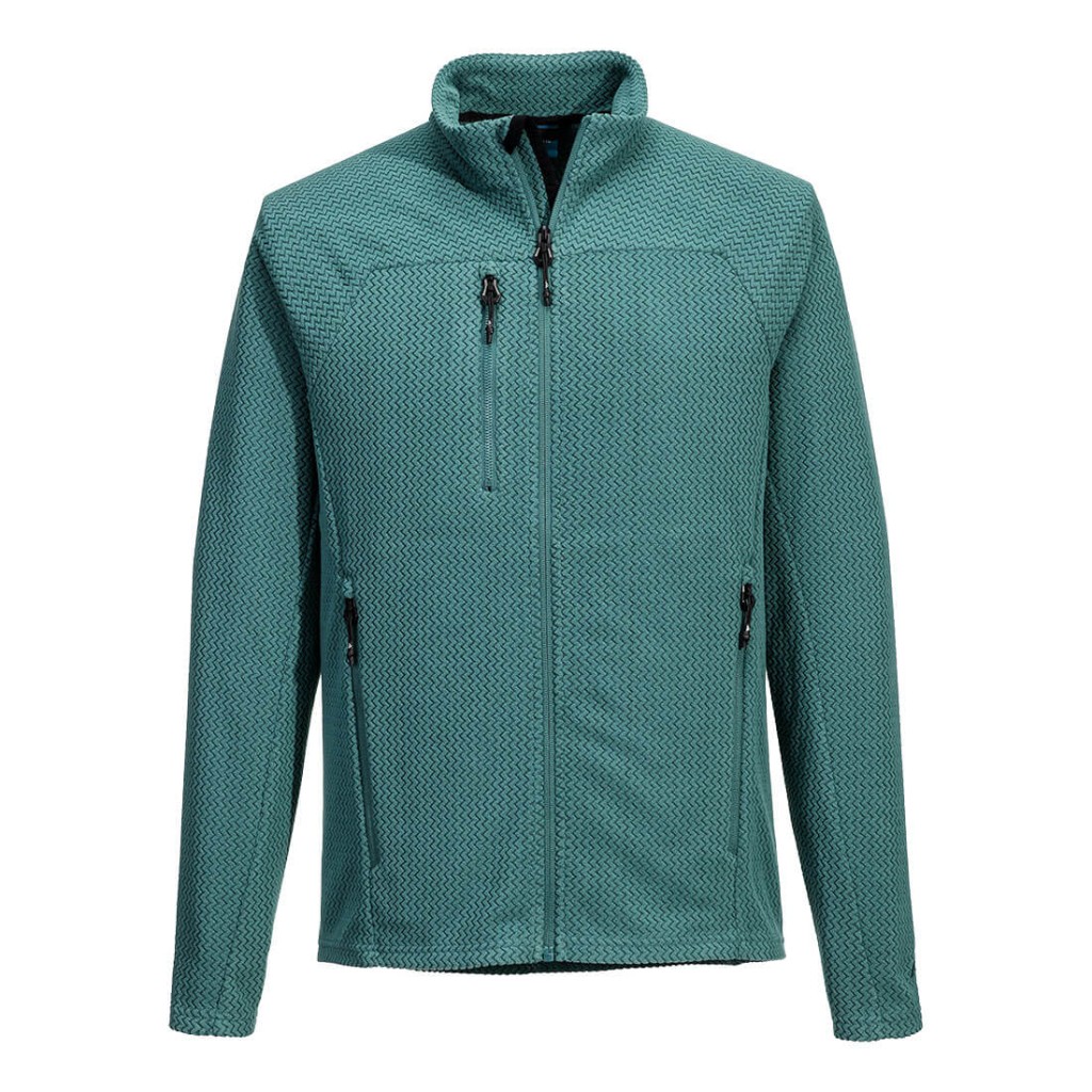 A teal workwear garment designed for use on construction sites and in industrial work environments.,