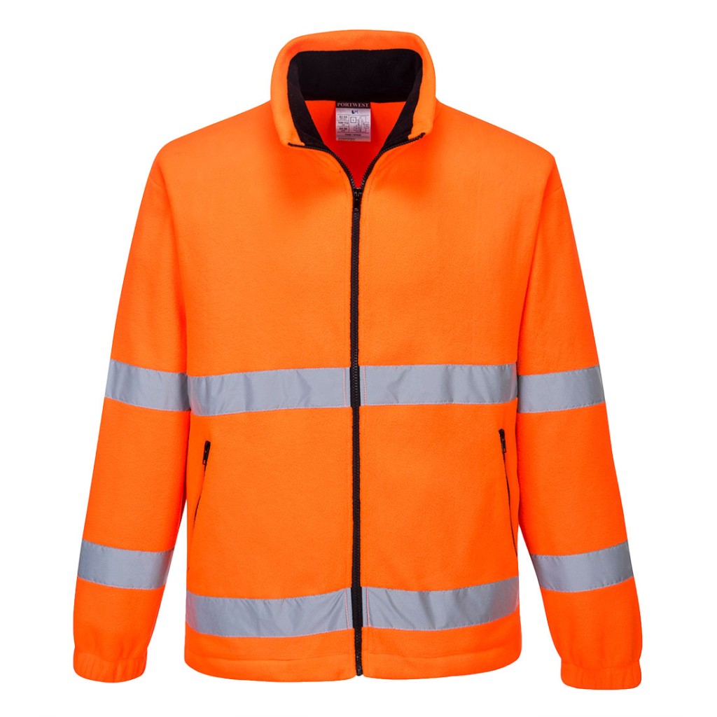 A high-visibility orange workwear garment featuring retroreflective tape panels, suitable for a wide range of outdoor and site work applications.