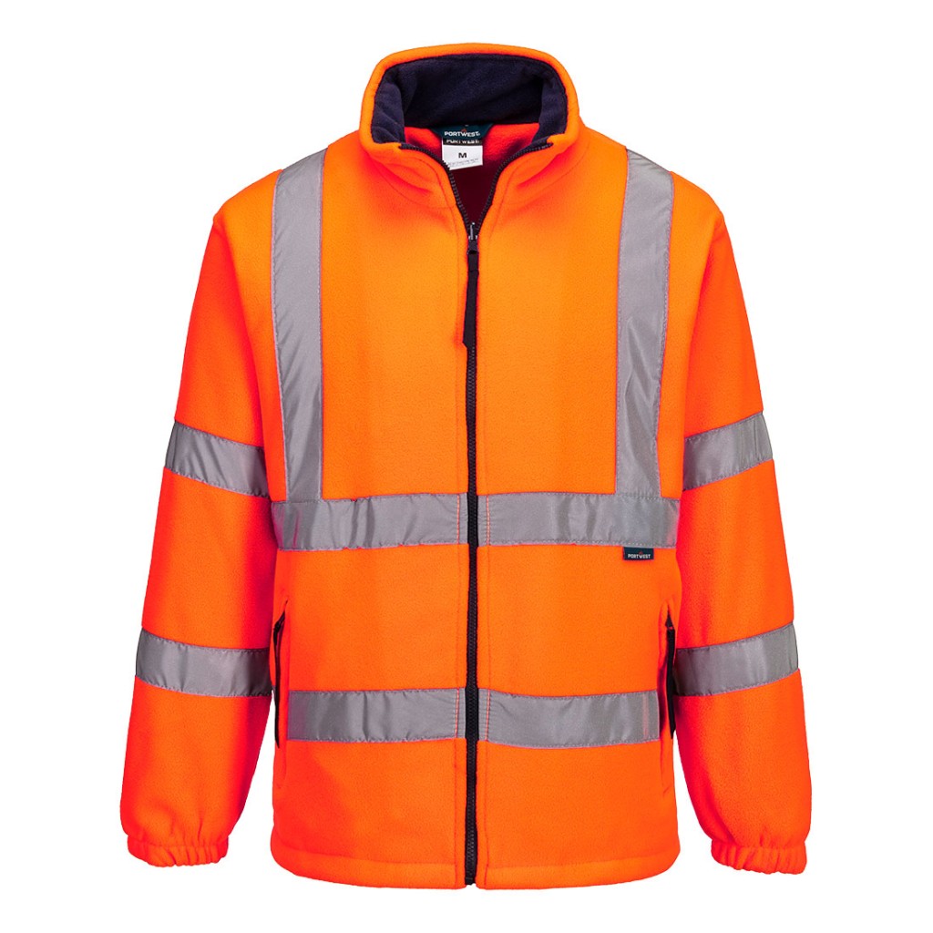 A high-visibility orange workwear garment featuring retroreflective tape panels, suitable for a wide range of outdoor and site work applications.
