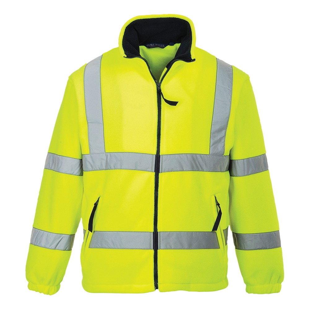 A high-visibility yellow workwear garment featuring retroreflective tape panels, suitable for a wide range of outdoor and site work applications.