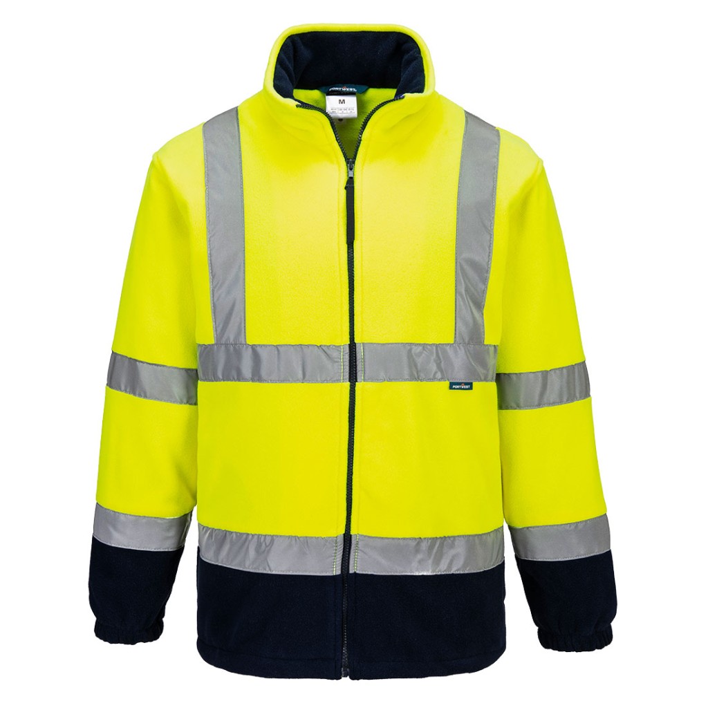 A high-visibility yellow workwear garment featuring retroreflective tape panels, suitable for a wide range of outdoor and site work applications.