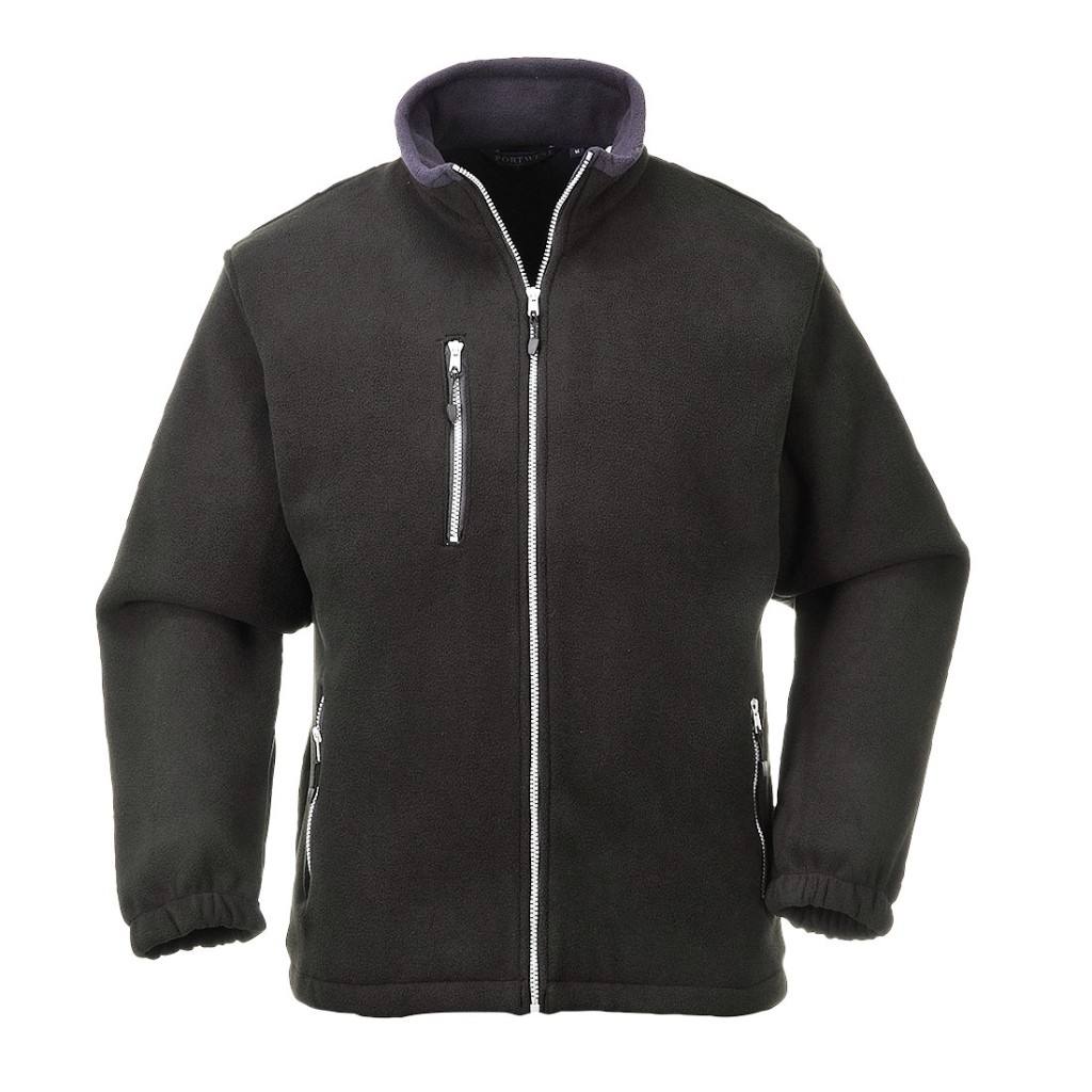 A black workwear garment designed for use on construction sites and in industrial work environments.,