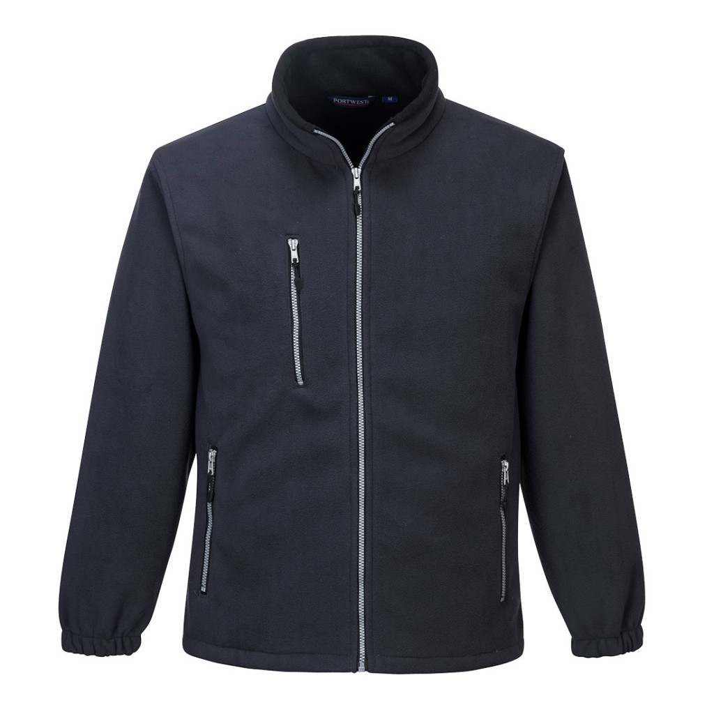A navy blue workwear garment designed for use on construction sites and in industrial work environments.,
